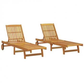Acacia Wood Sun Loungers Set of 2