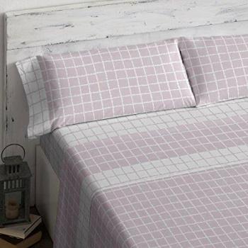 Burrito Blanco Juego de Sábanas de Algodón Ecológico 301 con Diseño de Cuadros para Cama de Matrimonio de 180x190 cm hasta 180x200 cm, Rosa
