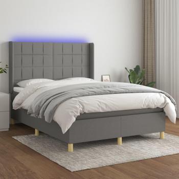 Colchón box spring suave con luces LED en tela gris oscuro 140x190 cm