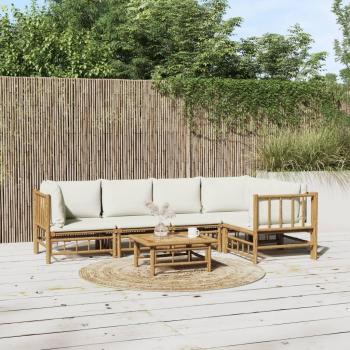 6-Piece Bamboo Garden Lounge Set with Cream White Cushions