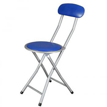 Silla Plegable Metálica con Respaldo y Asiento Acolchado, Ligera, Plegado Compacto, Color Azul, Altura 72 cm, Diámetro Ø30 cm