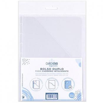 Carpeta Dossier Carchivo Ingeniox Doble A4 Polipropileno Transparente con Velcro y 2 Bolsillos Extraíbles
