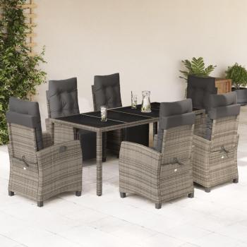 7-Piece Grey Poly Rattan Garden Dining Set with Cushions
