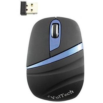 Vultech MC-01W - Ratón (RF inalámbrico, Baterías, Oficina, Óptico, Ambidextro, Negro, Azul)