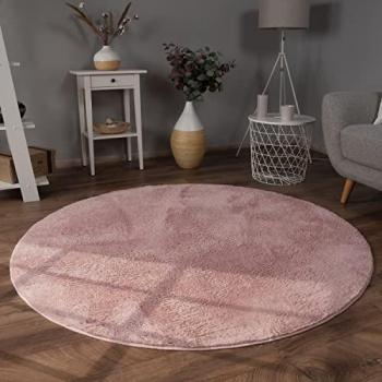 Alfombra Redonda Lavable de Pelo Largo Suave Rosa Ø 200 cm