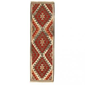 Alfombra Kilim Zagros Hecha a Mano en Lana Rojo/Gris 200x60 cm