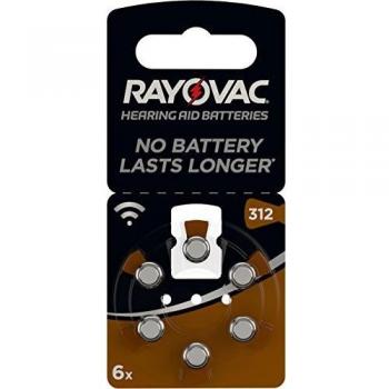 Varta Rayovac 312 Acoustic Hearing Aid Batteries 6-Pack, 1.4 V, 180mAh, Button Cell