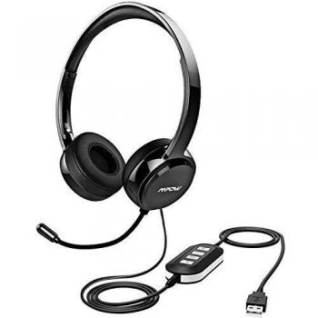 Mpow 071 USB/3.5mm Computer Headset with Noise-Canceling Microphone, Lightweight Wired Headphones for Business, Skype, Webinar, Phone, Call Center