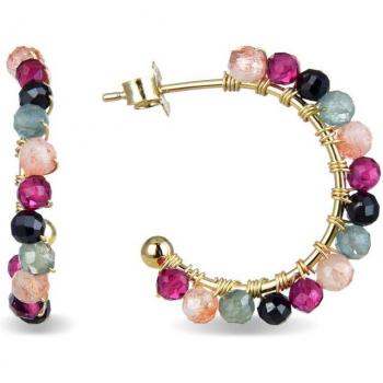 Pendientes de Plata de Ley 925 con Baño de Oro y Cristal Multicolor Luxenter Lak Pide Un Deseo