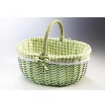 Shopping basket oval from willow green/white with textile, 32x43x17 cm, Sauce, Verde
