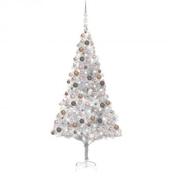 Árbol de Navidad artificial preiluminado con LEDs y bolas plateadas 240 cm