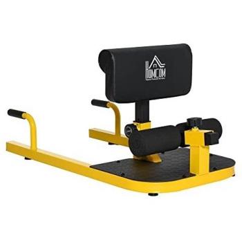 HOMCOM 3-en-1 Profundo Sissy Squat Máquina Equipo de Sentadilla para Ejercicios Abdominales Tablero Supino Multifuncional Ayuda en Cuclillas Equipo Amarillo