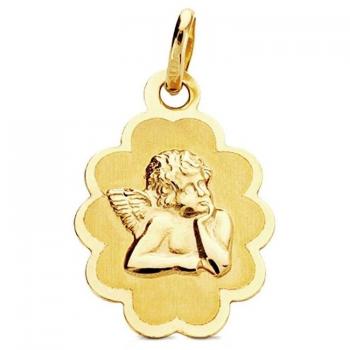 Colgante de Joyería de Oro 9k en forma de Nube con Angelito, tamaño 18mm, para Mujer y Niño