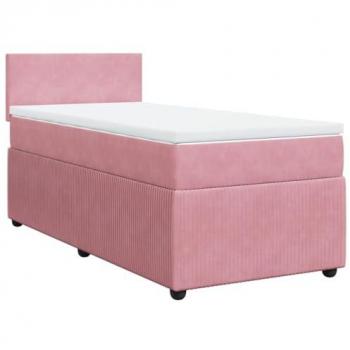 Cama box spring con colchón de muelles en terciopelo rosa 90x190 cm