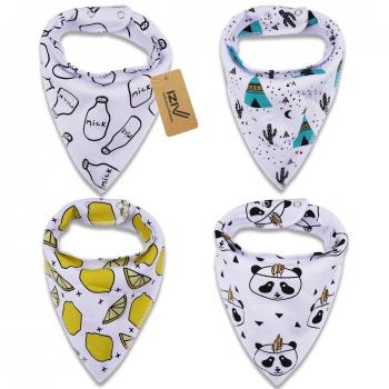 iZiv Baberos del Bebé - Paquete de 4 Diseños Pañuelo con Snaps Ajustables, TPU Impermeable Guarnición para niño 0-2 años