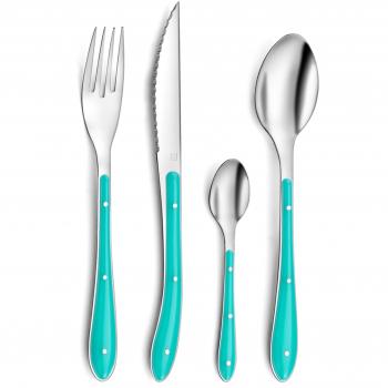 Amefa Bistro 1-2-3 - Set de 24 cubiertos, acero inoxidable, color turquesa