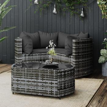 4-Piece Grey Poly Rattan Garden Lounge Set with Cushions