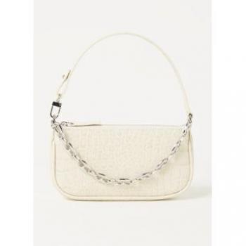 By FAR Mini Rachel Cream Croco Embossed Leather Handbag for Women
