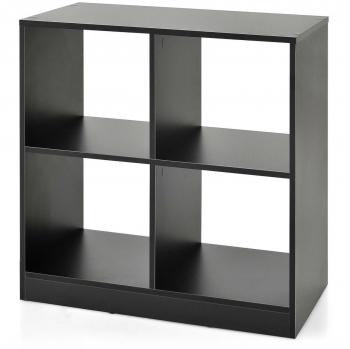 Black 4-Cube Wooden Open Storage Bookshelf - Engineered Wood Floor Organizer