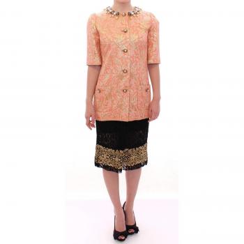 Dolce & Gabbana Pink Silk Brocade Crystal Jacket Coat - IT40|S, Light Jackets, female, Pink, Size: XS