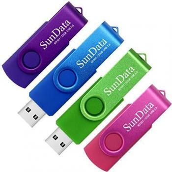 SunData 32GB Memorias USB 4 Piezas PenDrives 32GB Unidad Flash USB2.0 Giratoria Pen Drive con Luz LED