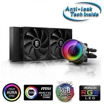 DEEP COOL Castle 240EX, Refrigeración Líquida RGB Direccionable para CPU, con Tecnología Anti-Fugas,Controlador de Cable y/o Control de Placa Base con Add-RGB Header de 5V-3Pin,Garantía de 3 años