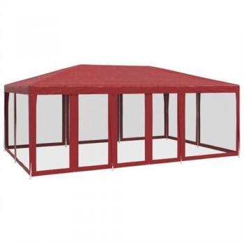 Carpa para fiestas con 10 paredes de malla HDPE rojo 6x4 m