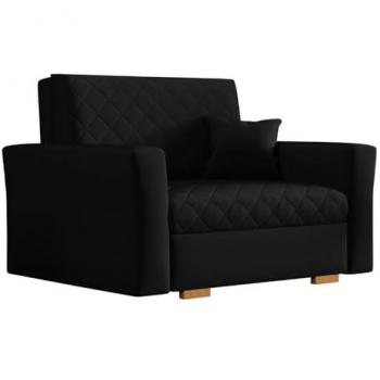 Sillón Columbus 145 Tapiz Negro con Madera, Función de Sofá Cama y Almacenamiento, 115 x 85 x 98 cm
