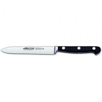 Arcos Serie Clasica, Cuchillo Tomatero, Hoja de Acero Inoxidable Forjado Nitrum 130 mm, Mango de Polioximetileno, POM Color Negro