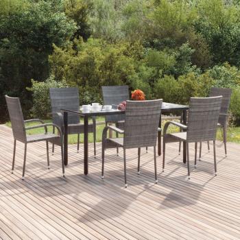7-Piece Grey Poly Rattan Garden Dining Set