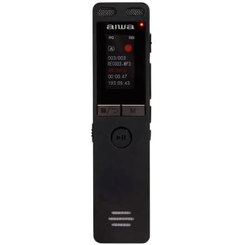 Grabadora de Voz Digital Extra Plana Aiwa DVR-A400 con Micrófono Estéreo, Memoria de 16 GB y Color Negro