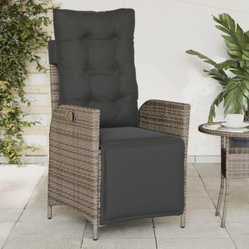 Silla de jardín reclinable con reposapiés de Polyrattan gris, fabricada en ratán sintético, diseño ergonómico, estructura resistente y duradera, ideal para exteriores