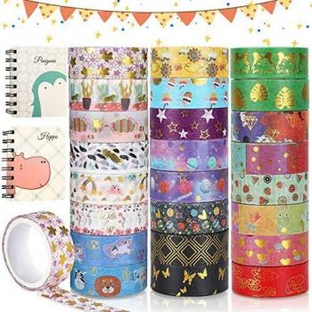 Buluri Washi Tape Set, 24 Rollos Washi Glitter Adhesivo de, Glitter Adhesivo De Cinta Decorativa Scrapbooking Diy Manualidades, Crafts,Paquete De Cintas Adhesivas Washi