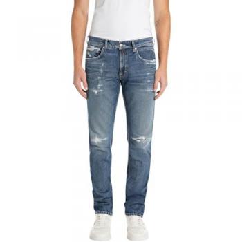 Replay Men's Straight Fit Destroyed Jeans, Medium Blue, Size 30/30