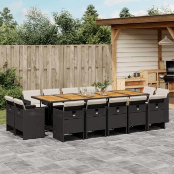 Set de Comedor de Jardín 15 Piezas con Cojines Negros en Polyrattan