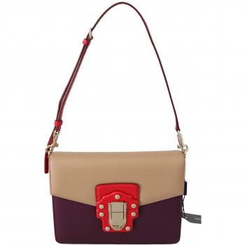 Dolce & Gabbana Purple Beige Red Leather Crossbody Purse Bag