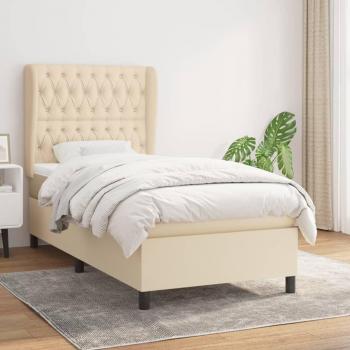 Cama box spring suave con colchón crema 90x190 cm en tela
