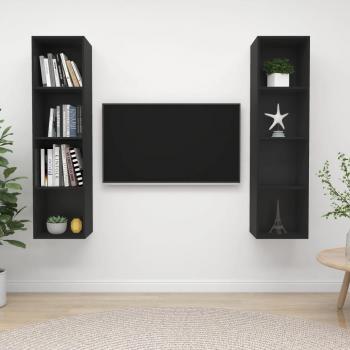 Mueble de salón de pared 2 piezas madera de ingeniería, aglomerado negro para TV, Mueble Televisor, Mesa de TV