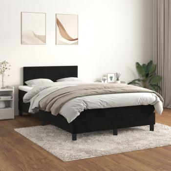 Cama box spring con colchón de terciopelo negro 120x200 cm, incluye colchón viscoelástico, espuma, protector, muelles ensacados, adaptable y acolchado reversible