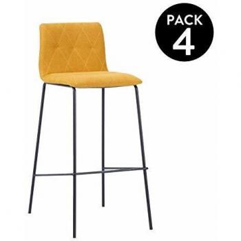 Adec - Diamond, Pack de 4 taburetes, Silla Alta de Respaldo Fijo y reposapiés, Taburete de Cocina o Bar Acabado en Tejido Color Mostaza, Medidas: 39 cm