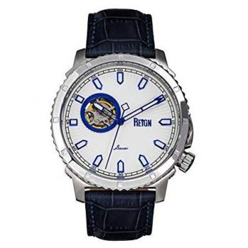 Reign Bauer Automatic Semi-Skeleton Blue Leather Band Watch - One Size