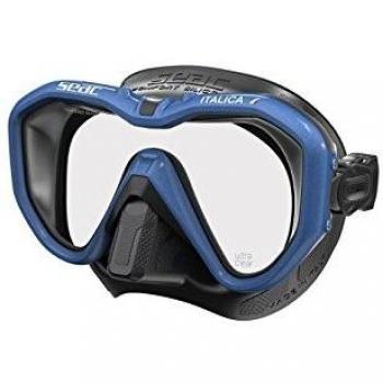 SEAC Italica Máscara Sola Lente para Buceo Profesional, recreativo y Snorkeling, Adultos Unisex, Negro/Azul Metal, Regular Fit