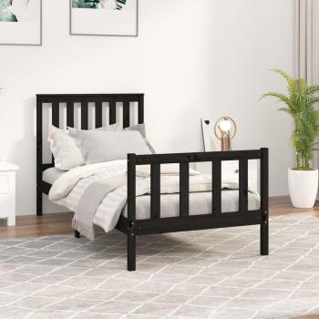 Cama con cabecero negro 90x200 cm de madera maciza de pino