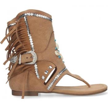 PuntoSalao Sandalias planas tipo esclava con flecos para mujer color camel JH-168, características: diseño cómodo y versátil, fácil de combinar, ideal para uso diario