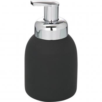 WENKO 20088100 Dispensador jabón Bottle negro - Soft-Touch superficie ,  0.4 L, Cerámica Soft-Touch, 8.5 x 16 x 8.5 cm, Negro