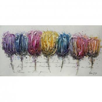 Dipinto sobre lienzo con marco 60x120 insieme di fiori colorati vicini pintura