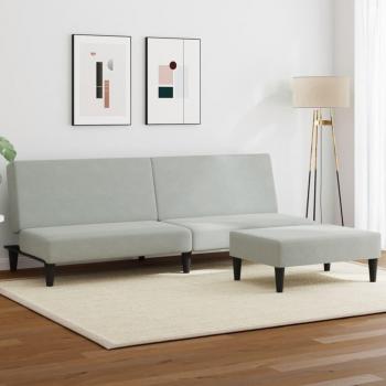 Sofá cama de 2 plazas con reposapiés en terciopelo gris claro