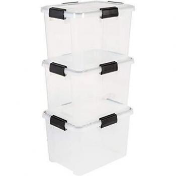 Iris Ohyama, Juego de 3 cajas de almacenamiento hermética, 20 L, con clips, apilable, garaje, sótano, ático - Air Tight Box AT-SD - Transparente