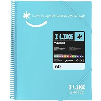 Grafoplás 39226033. Carpeta Fundas Transparentes, A4, Azul Claro, 60 Fundas, Polipropileno, I Like Smile
