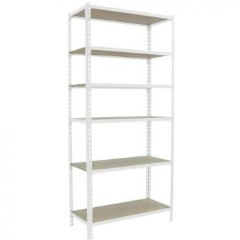 Estantería Metálica de Almacenaje SimonRack, 2500x900x400 mm, 6 Baldas de Madera, Soporta 150 kg por balda, Color Blanco/Madera